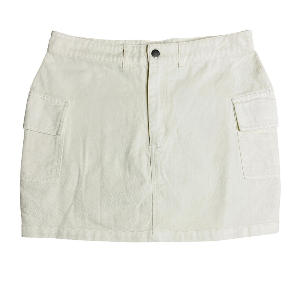 Double Zero Cargo Mini Skirt Womens Large Cream Off-White 100% Cotton Utility